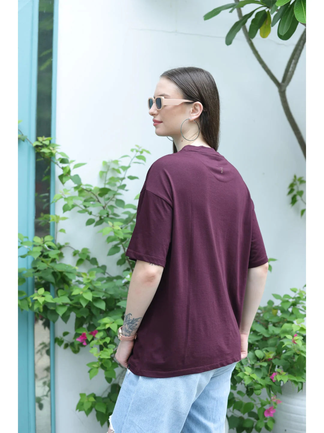 Wine Oversized relaxed t shirt for women online back view