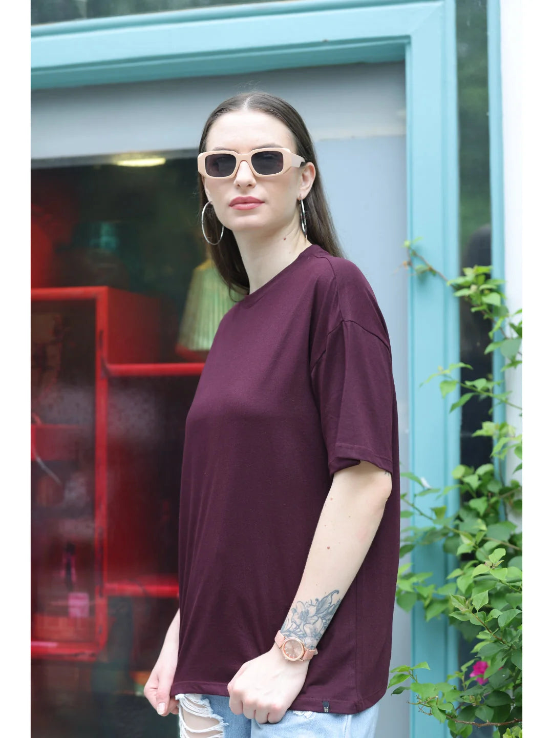 Wine Trendy oversized t shirt for women outfit 