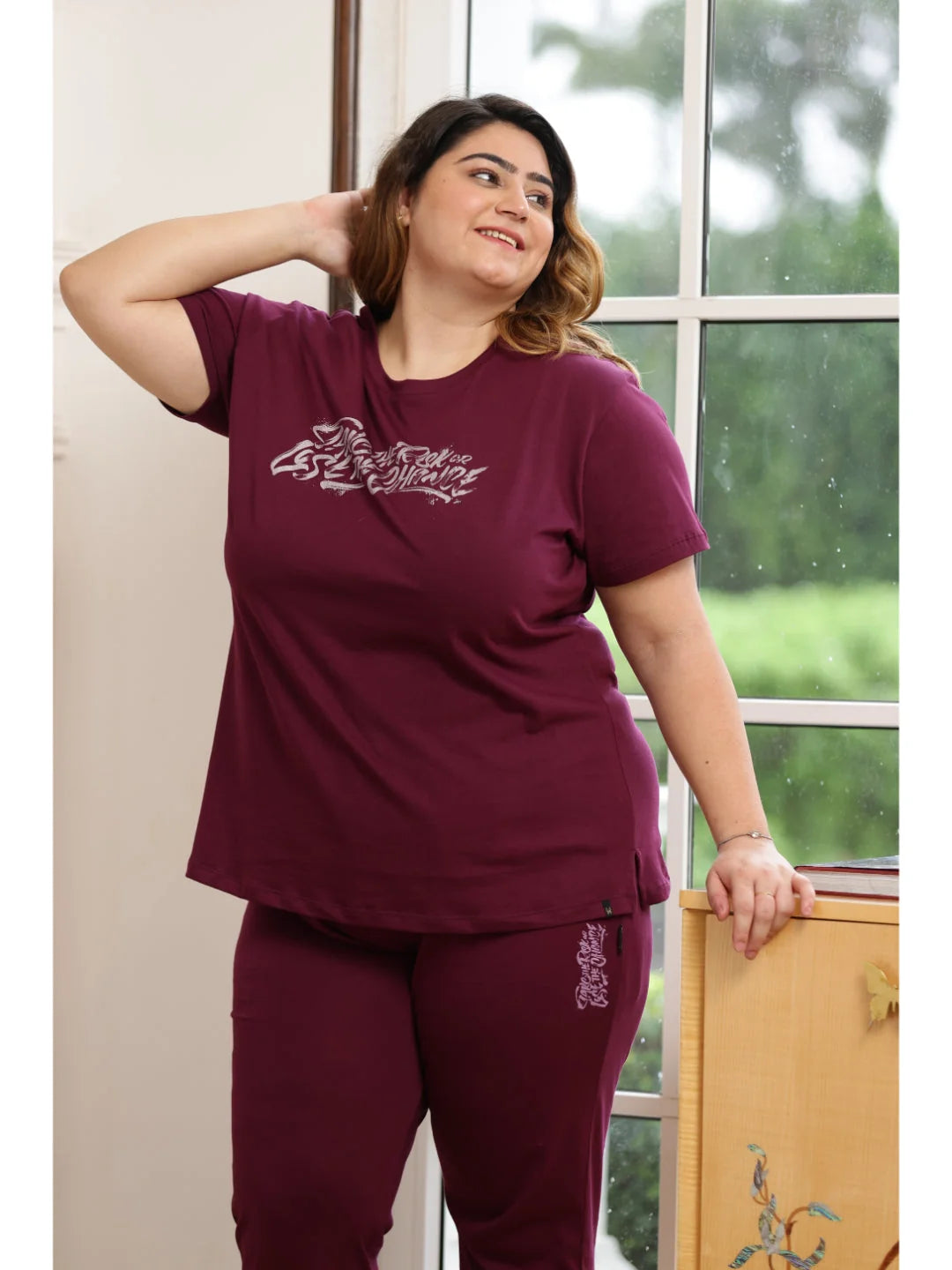 Wine plus size night suit for ladies Tittli 