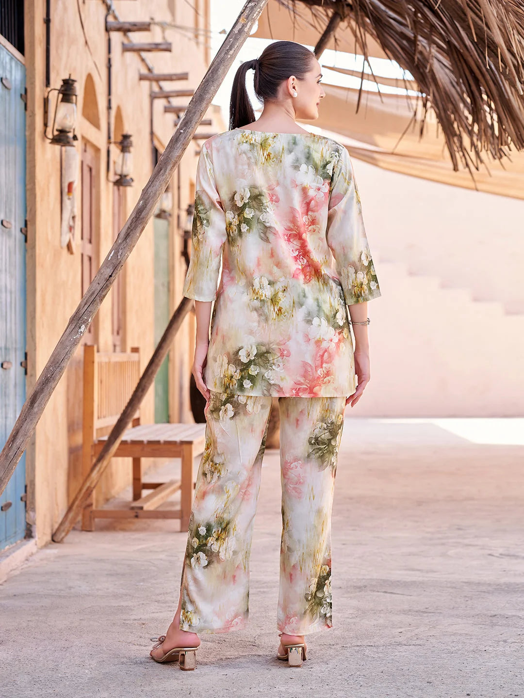 Yellow Floral Casual Co Ord Sets back view 