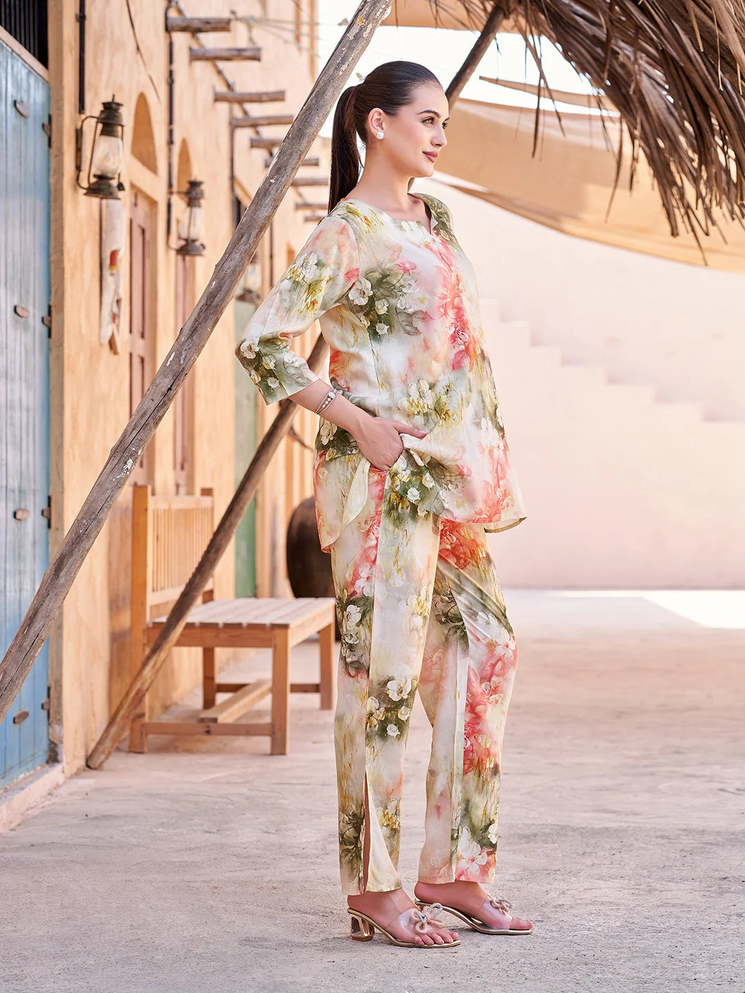 Yellow Floral Casual Co Ord Sets side view 