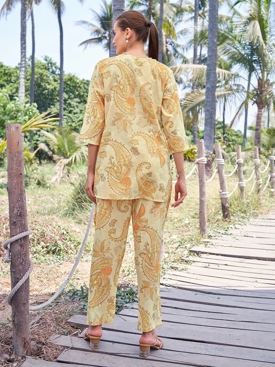 Yellow Relaxed Co Ord Sets back view 