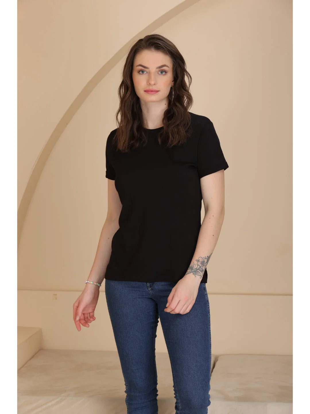 Black plain t shirts for women Tittli 