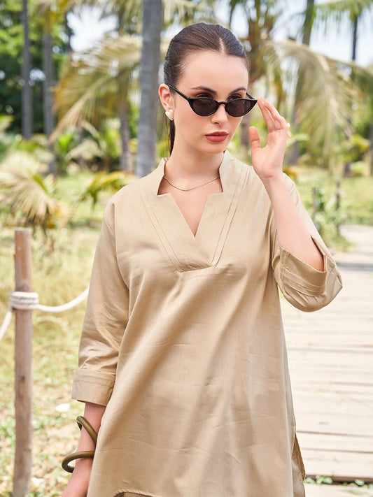 plain cotton co ord set in Skin 