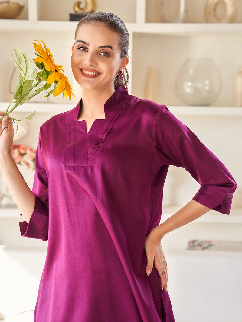 plain cotton co ord set in Wine 