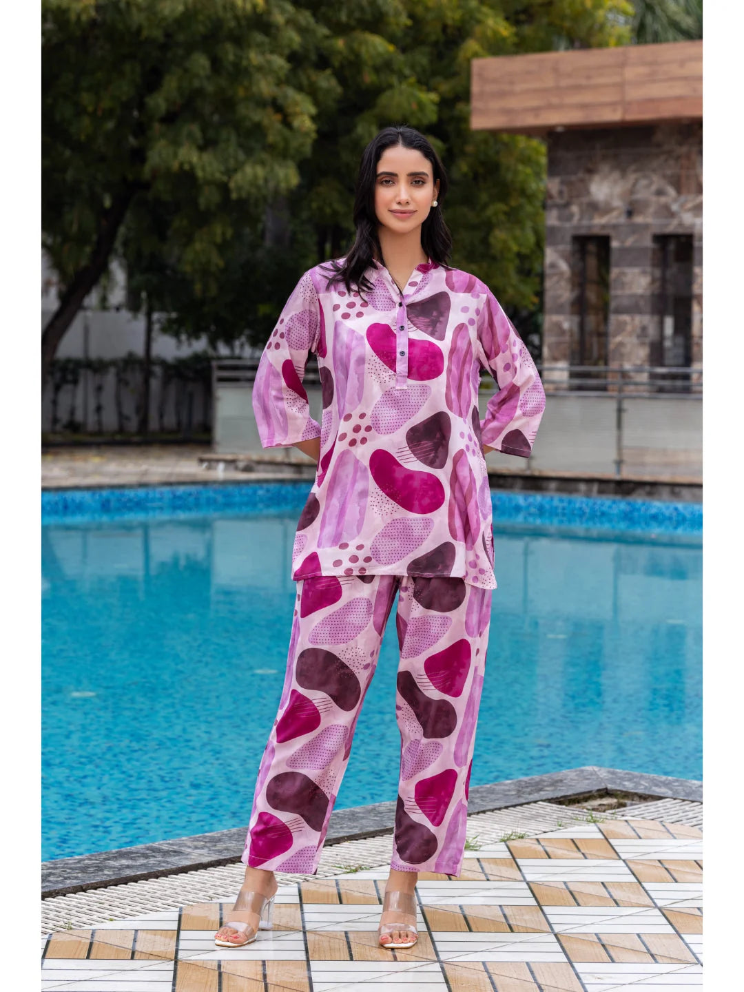 printed co ord set for women in Pink online in India 