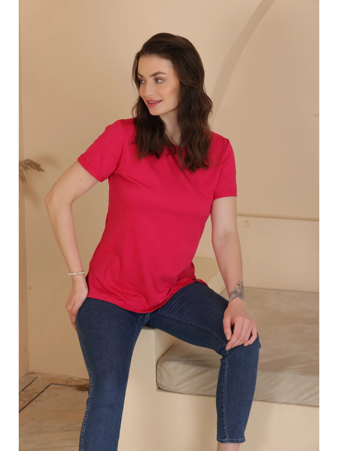 Rani plain t shirts for women Sitting pose 