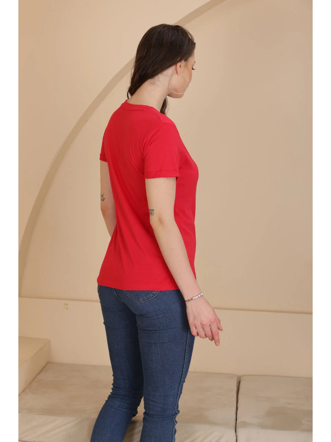 Red plain t shirts for women Tittli back view 