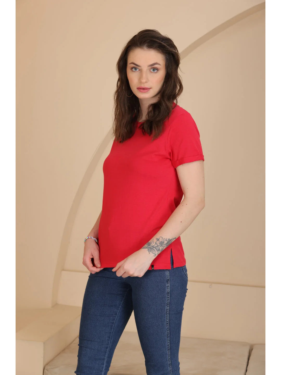 Red plain t shirts for women in India Tittli 