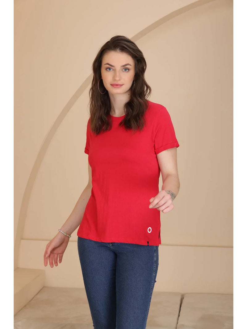 Red plain t shirts for women online Tittli 