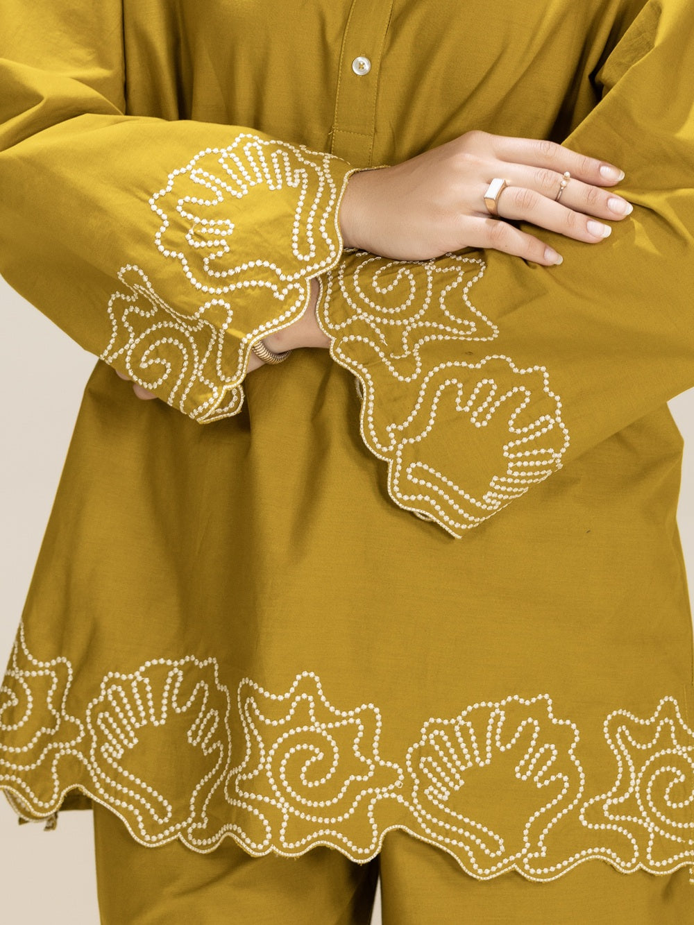 TITTLI Mustard Colour Embroidered Tunic & Trouser Co-Ord Set For Women